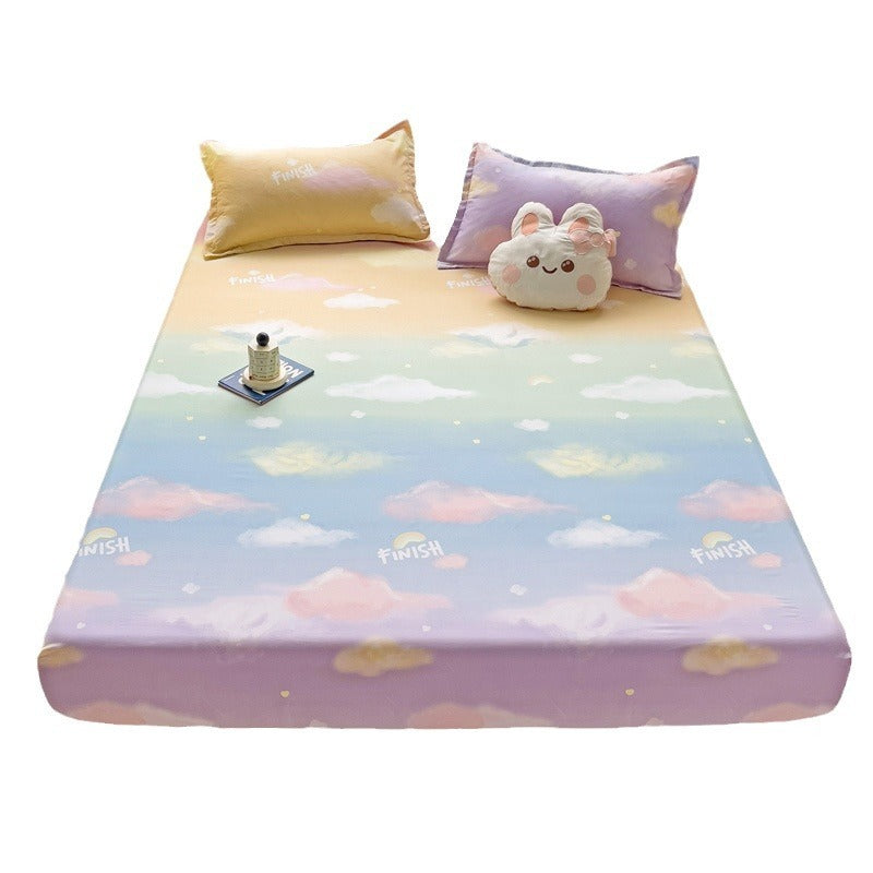 KTX-317075 Brushed Single-Layer Fitted Sheet with 2 Pillowcases - Mattress Protective Cover