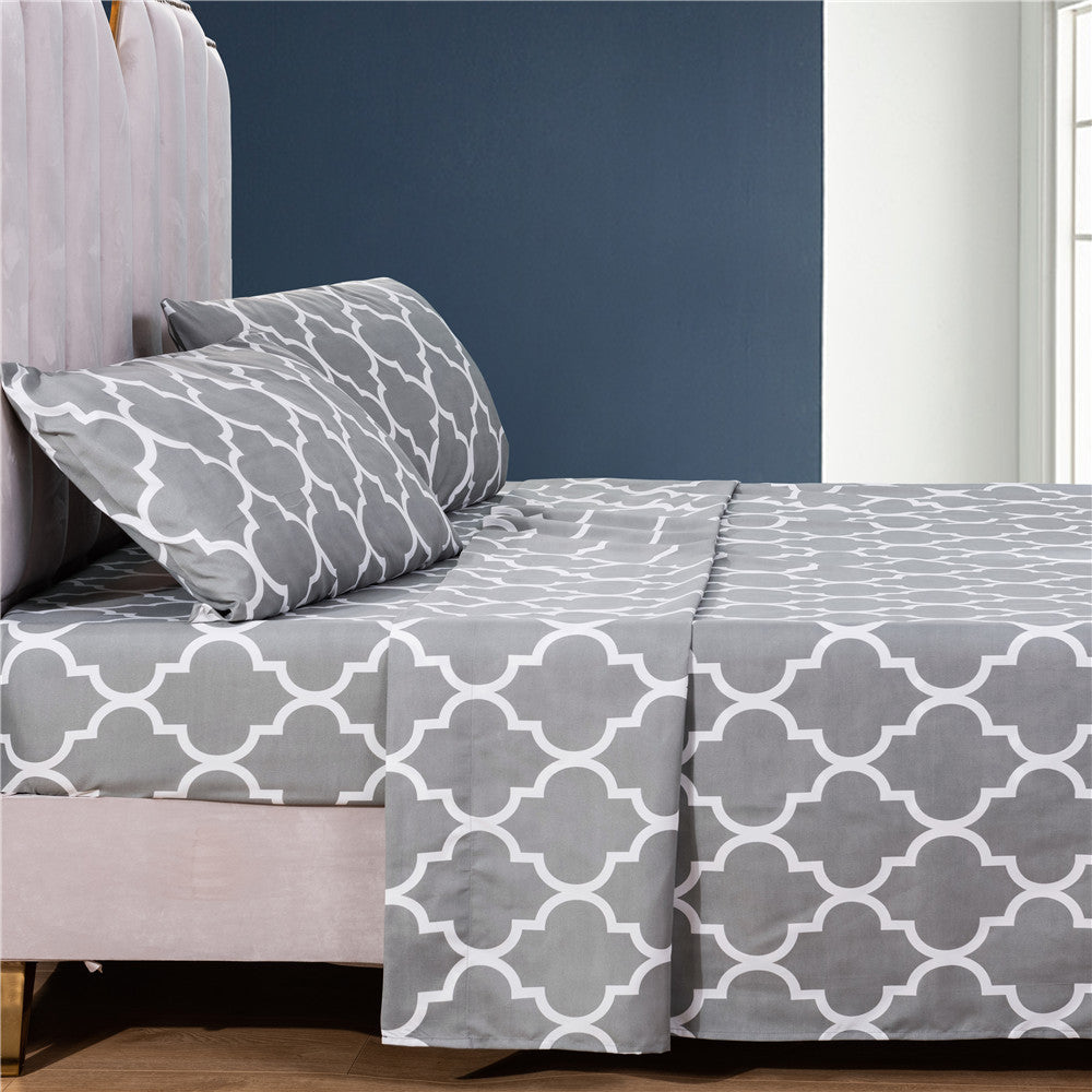 KTX-317267 Classic Geometric Four-Piece Bedding Set in Various Sizes for Modern Simplicity