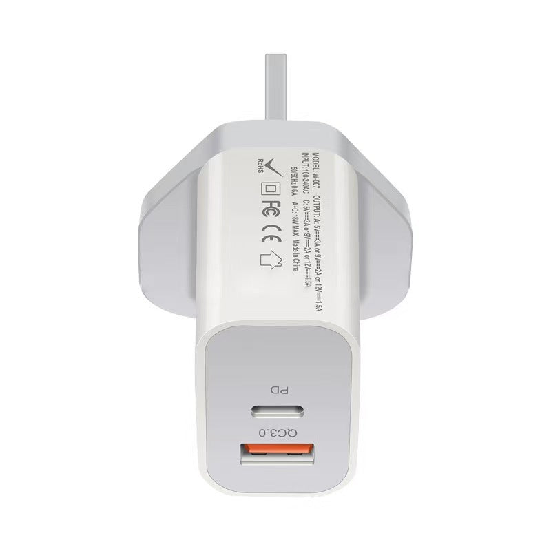 KTX-317331 18W PD Fast Charging Travel Charger with QC3.0 - Input 100V, Output 5/9/12V, 3600mA, White