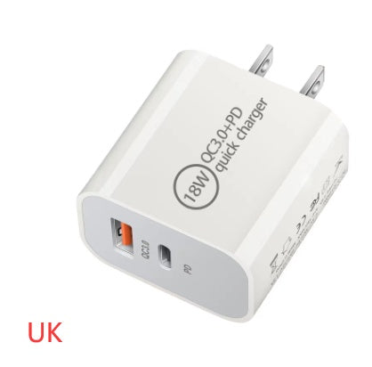 KTX-317331 18W PD Fast Charging Travel Charger with QC3.0 - Input 100V, Output 5/9/12V, 3600mA, White