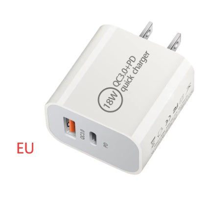KTX-317331 18W PD Fast Charging Travel Charger with QC3.0 - Input 100V, Output 5/9/12V, 3600mA, White