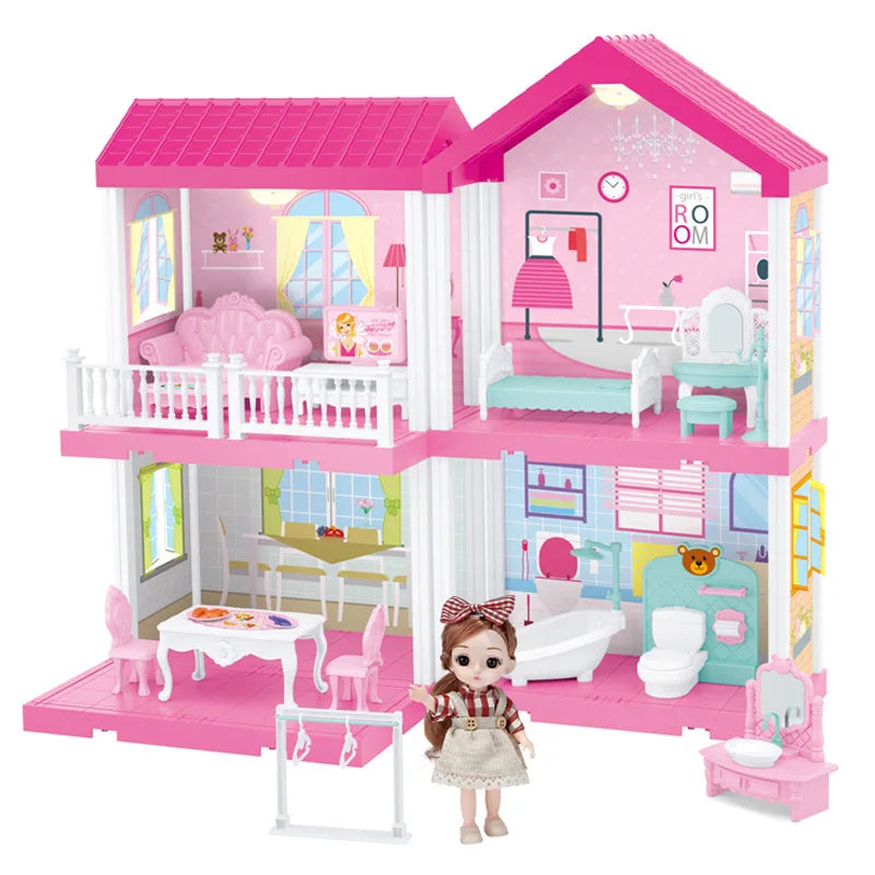 KTX-317523 2-Storey DIY Miniature Doll Villa with LED Lights - Hand-Assembled Toy House for Ages 6 and Up