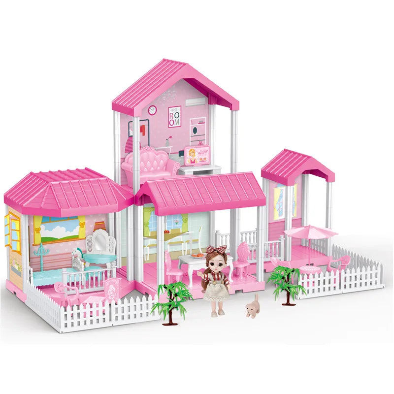 KTX-317523 2-Storey DIY Miniature Doll Villa with LED Lights - Hand-Assembled Toy House for Ages 6 and Up