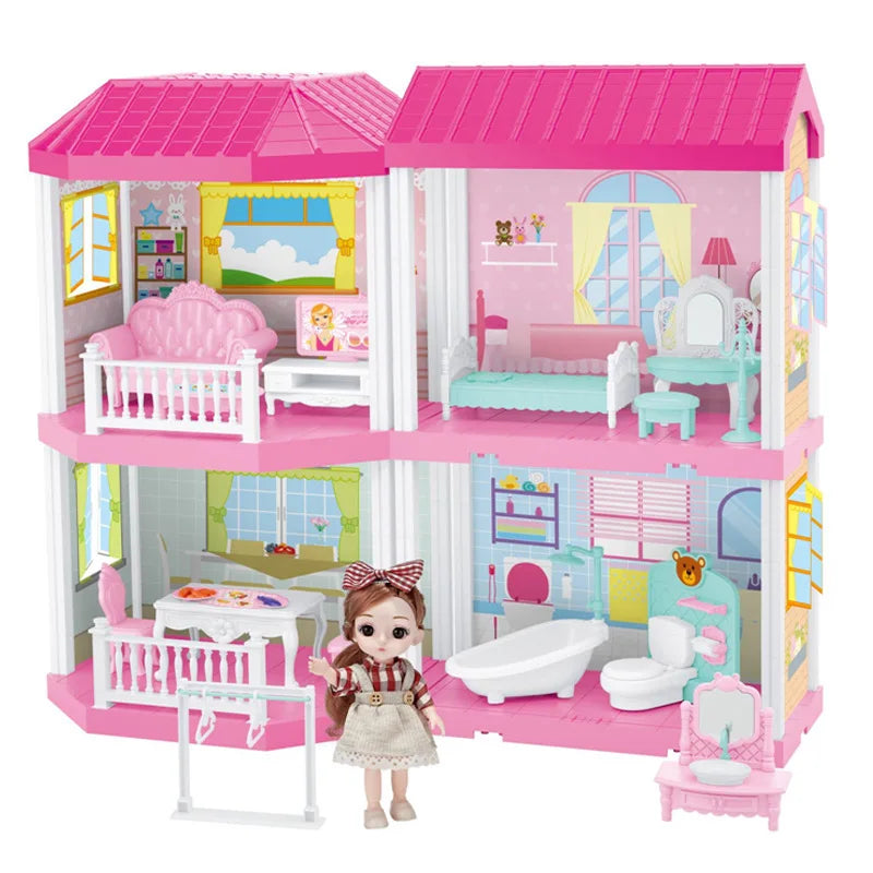 KTX-317523 2-Storey DIY Miniature Doll Villa with LED Lights - Hand-Assembled Toy House for Ages 6 and Up