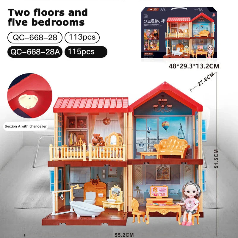 KTX-317523 2-Storey DIY Miniature Doll Villa with LED Lights - Hand-Assembled Toy House for Ages 6 and Up
