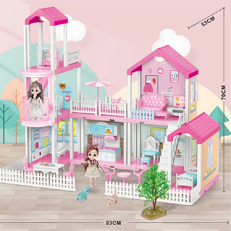 KTX-317523 2-Storey DIY Miniature Doll Villa with LED Lights - Hand-Assembled Toy House for Ages 6 and Up
