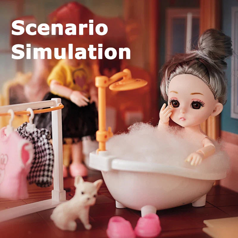 KTX-317523 2-Storey DIY Miniature Doll Villa with LED Lights - Hand-Assembled Toy House for Ages 6 and Up