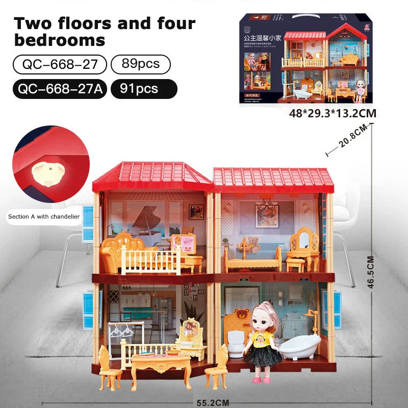 KTX-317523 2-Storey DIY Miniature Doll Villa with LED Lights - Hand-Assembled Toy House for Ages 6 and Up