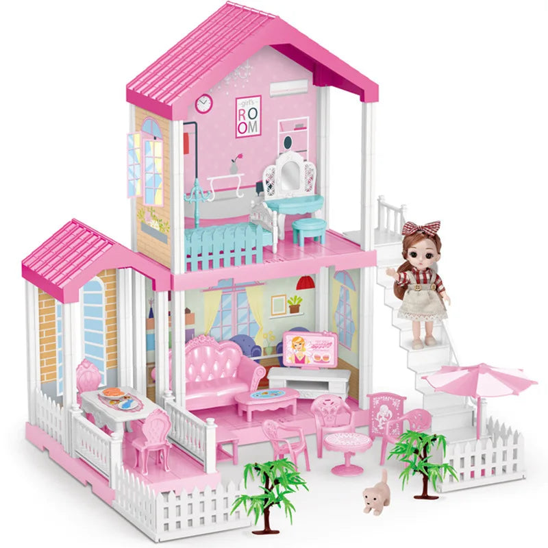 KTX-317523 2-Storey DIY Miniature Doll Villa with LED Lights - Hand-Assembled Toy House for Ages 6 and Up