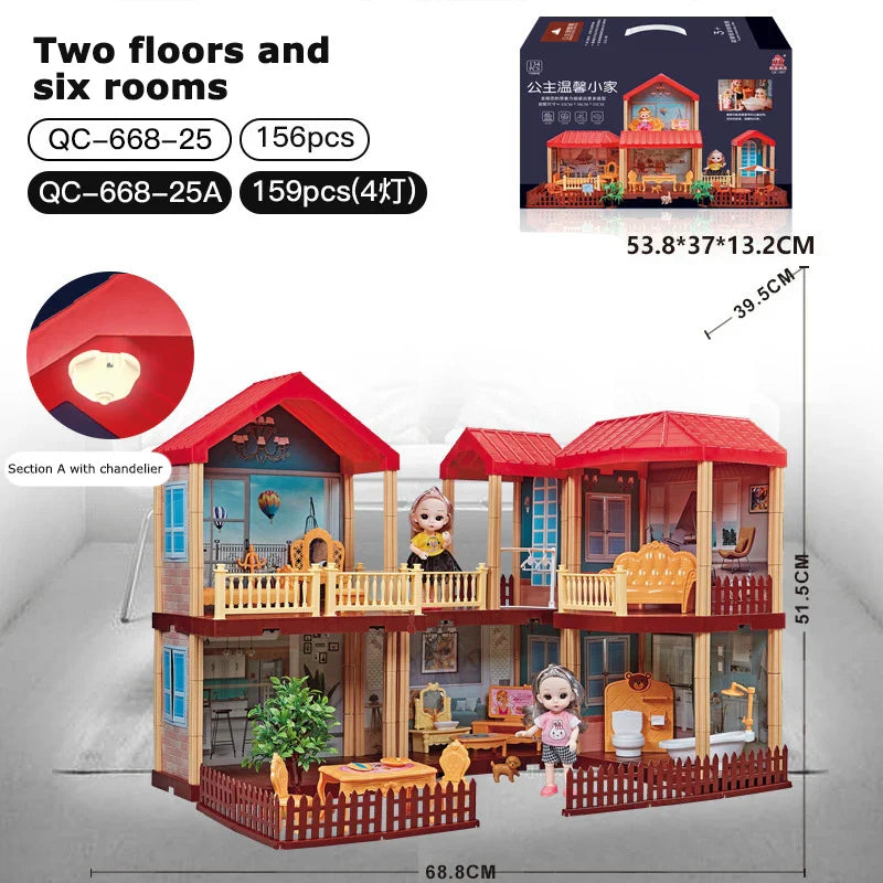 KTX-317523 2-Storey DIY Miniature Doll Villa with LED Lights - Hand-Assembled Toy House for Ages 6 and Up