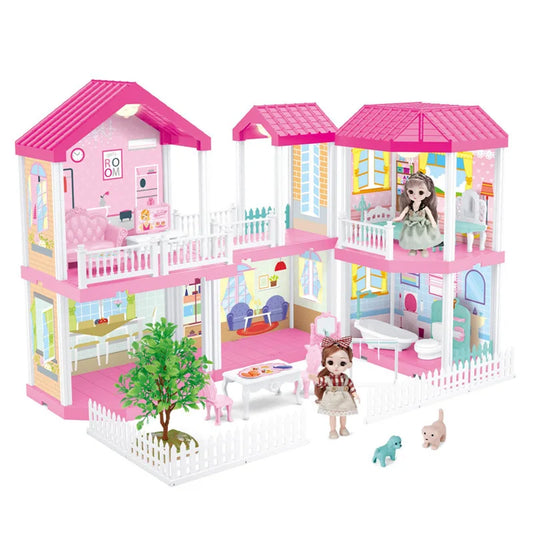 KTX-317523 2-Storey DIY Miniature Doll Villa with LED Lights - Hand-Assembled Toy House for Ages 6 and Up