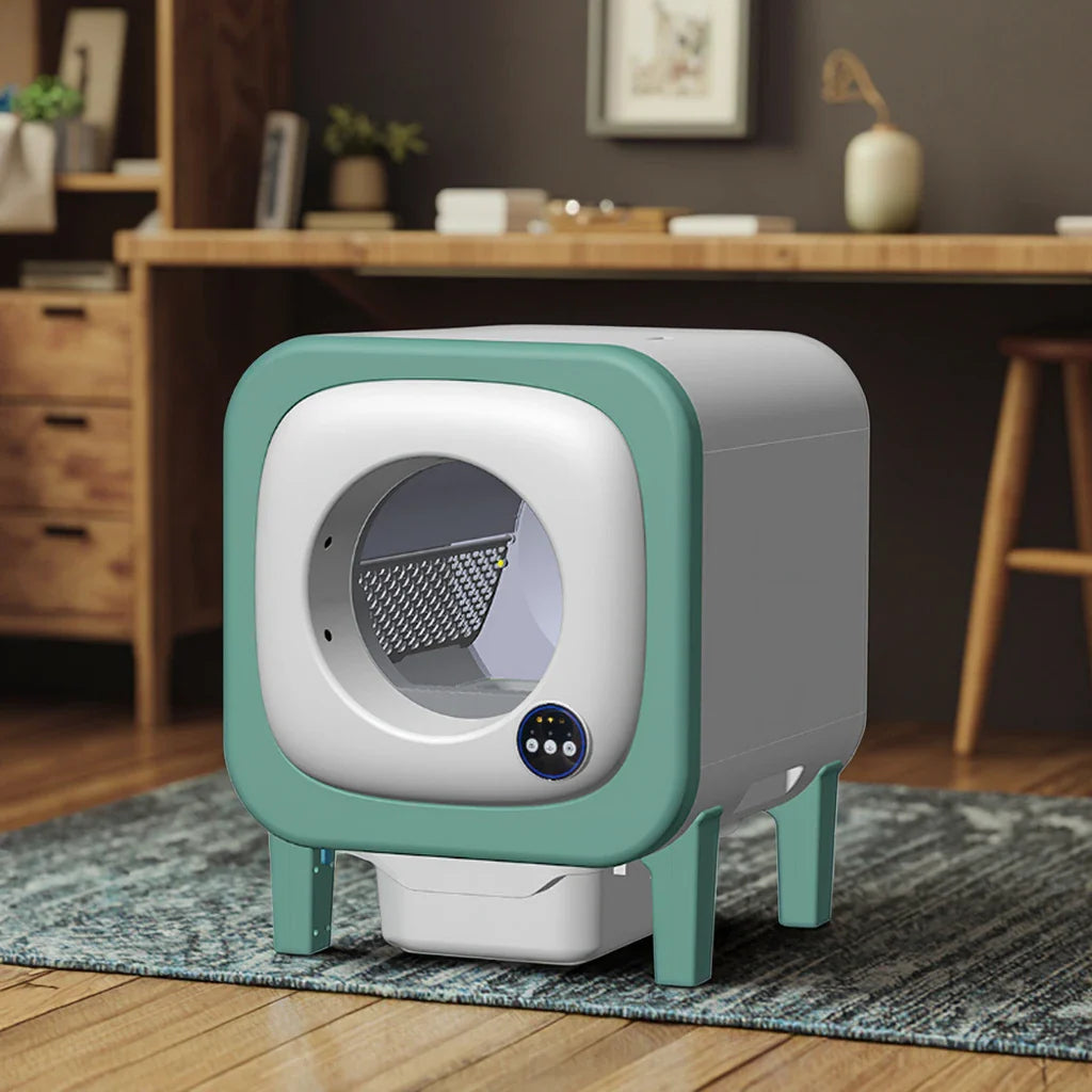 KTX-317715 Smart Automatic Cat Toilet 65L Capacity with APP Control and Self-Cleaning Feature, Durable Stainless Steel & Plastic Design