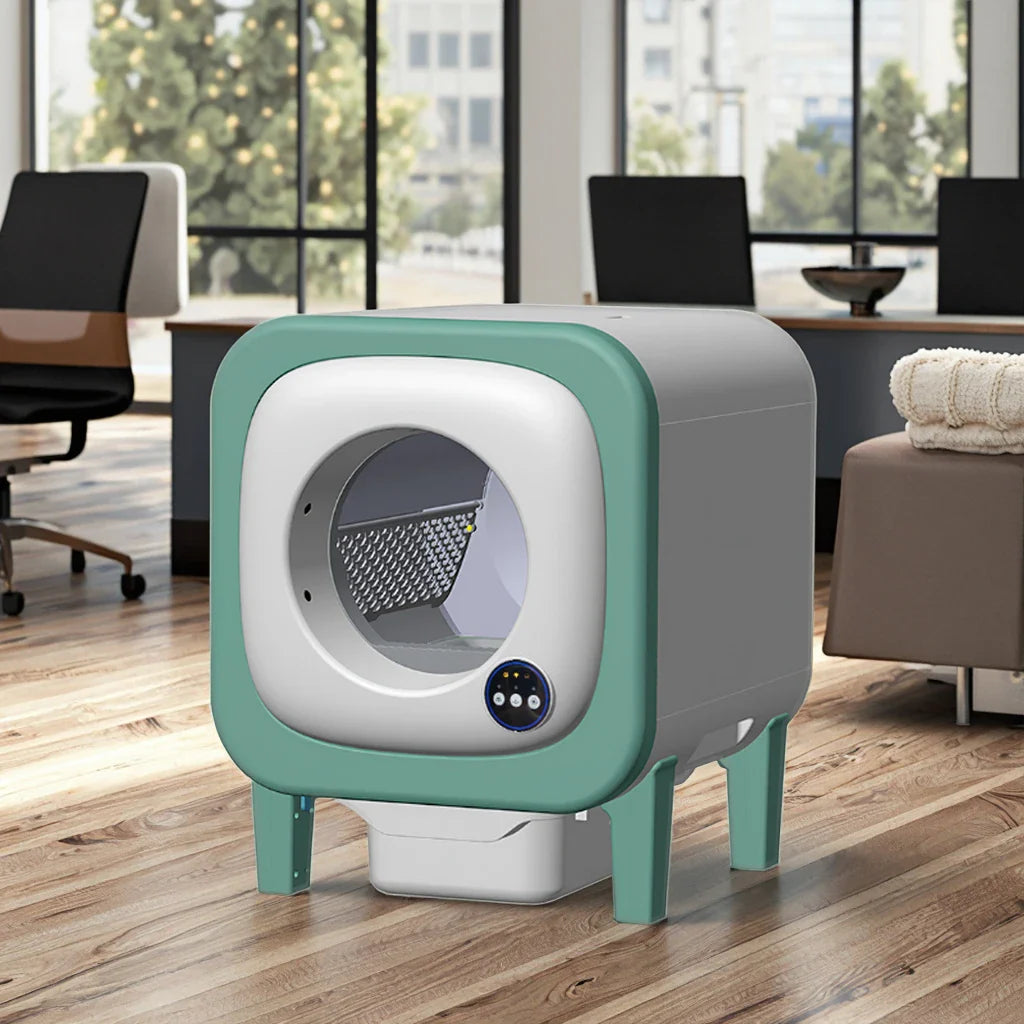 KTX-317715 Smart Automatic Cat Toilet 65L Capacity with APP Control and Self-Cleaning Feature, Durable Stainless Steel & Plastic Design