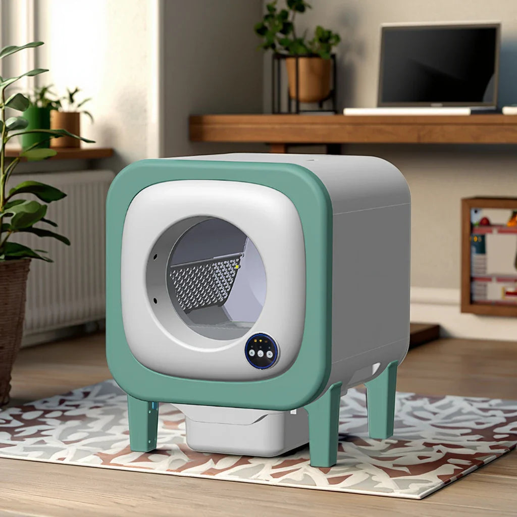 KTX-317715 Smart Automatic Cat Toilet 65L Capacity with APP Control and Self-Cleaning Feature, Durable Stainless Steel & Plastic Design