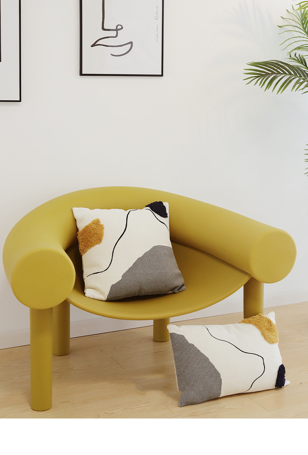 KTX-318355 Nordic Abstract Line Tufted Cushion Pillow - Cotton Down Filling, Square Design