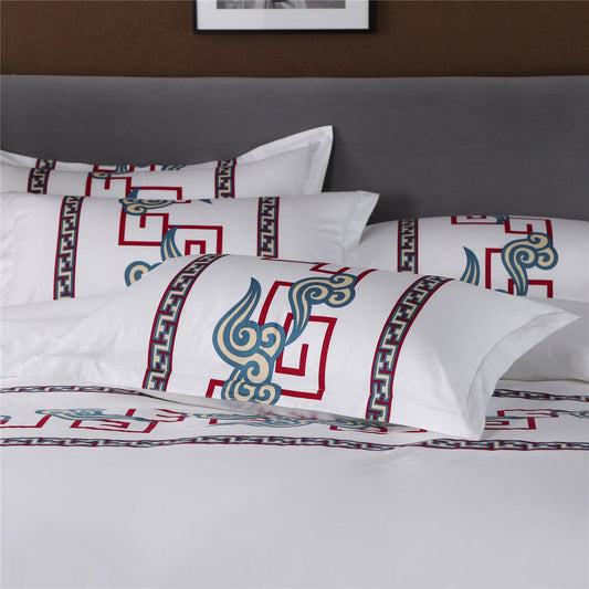 KTX-318419 Pure Cotton 4-Piece Bedding Set with Reactive Printing – Available in Red, Blue, and Yellow Cloud Patterns