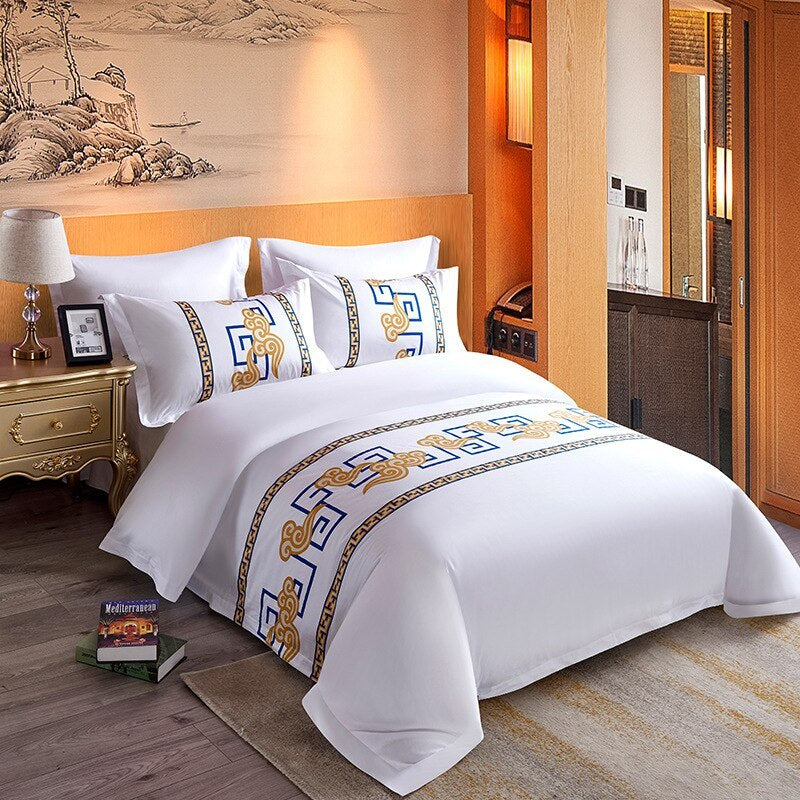 KTX-318419 Pure Cotton 4-Piece Bedding Set with Reactive Printing – Available in Red, Blue, and Yellow Cloud Patterns