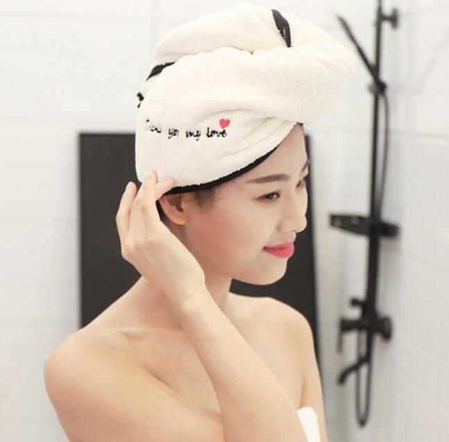 KTX-318995 Soft Coral Fleece Embroidered Hair Dryer Cap for Effortless Drying and Comfortable Use