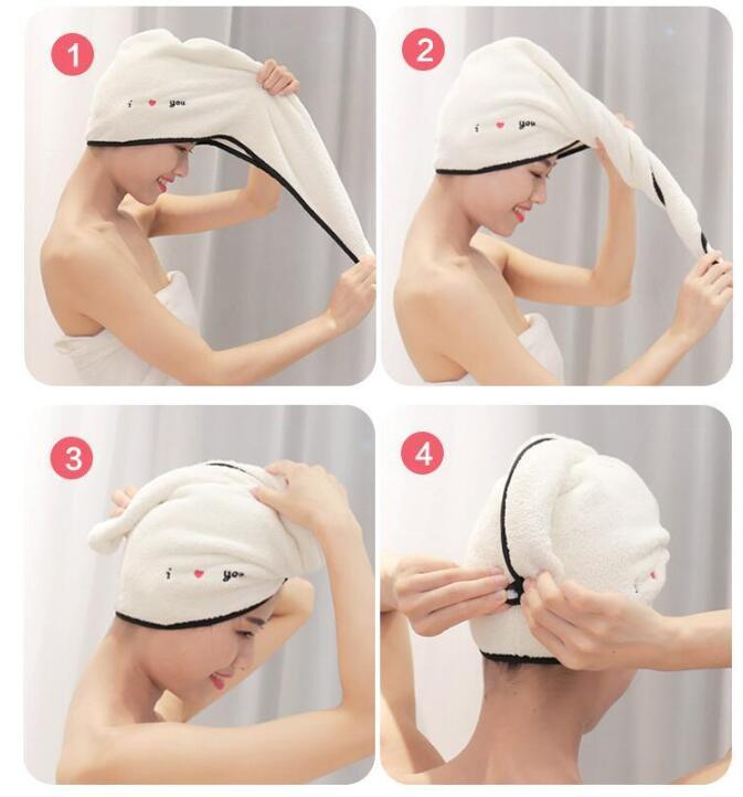 KTX-318995 Soft Coral Fleece Embroidered Hair Dryer Cap for Effortless Drying and Comfortable Use