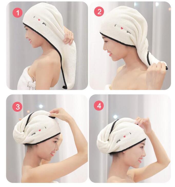 KTX-318995 Soft Coral Fleece Embroidered Hair Dryer Cap for Effortless Drying and Comfortable Use