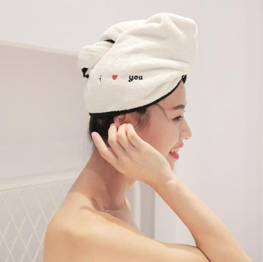 KTX-318995 Soft Coral Fleece Embroidered Hair Dryer Cap for Effortless Drying and Comfortable Use