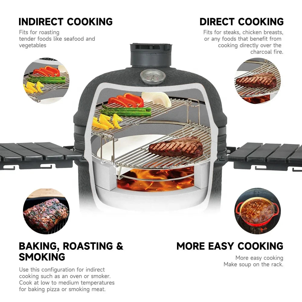 KTX-320083 Large 23.5 Inch Ceramic Charcoal Kamado Grill for Outdoor BBQ and Smoking