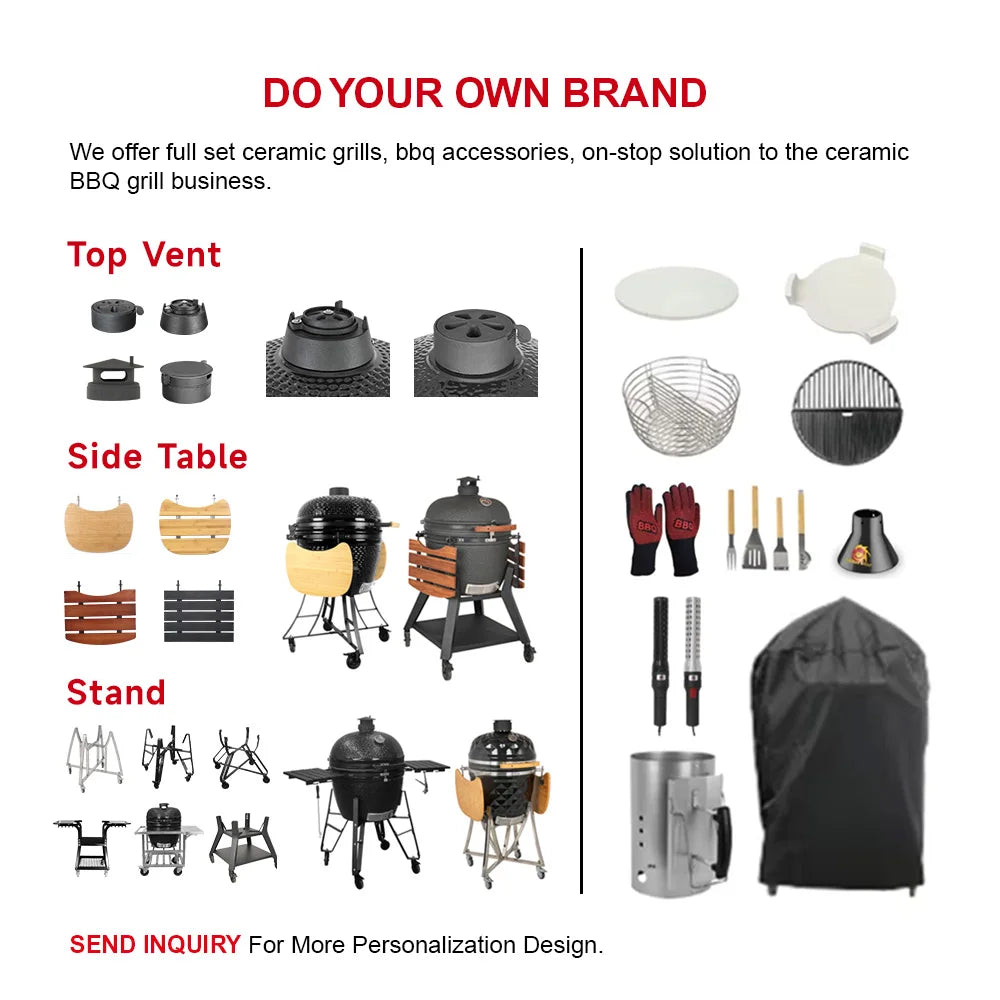 KTX-320083 Large 23.5 Inch Ceramic Charcoal Kamado Grill for Outdoor BBQ and Smoking