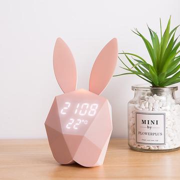 KTX-321043 Rabbit Shape Digital Alarm Clock with Battery Backup, ABS Material, Pink Green Color, Perfect for Home and Office