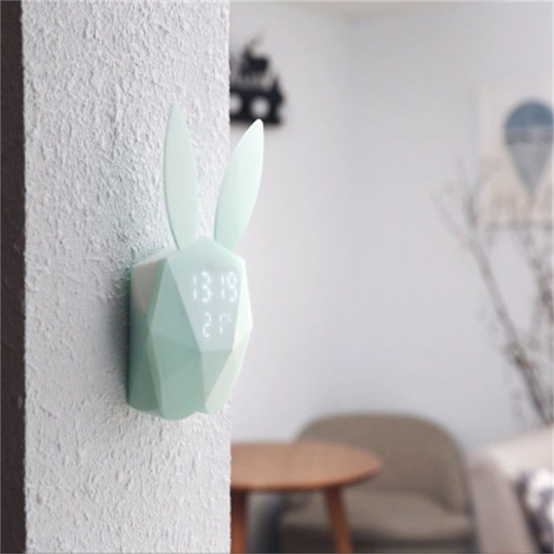 KTX-321043 Rabbit Shape Digital Alarm Clock with Battery Backup, ABS Material, Pink Green Color, Perfect for Home and Office