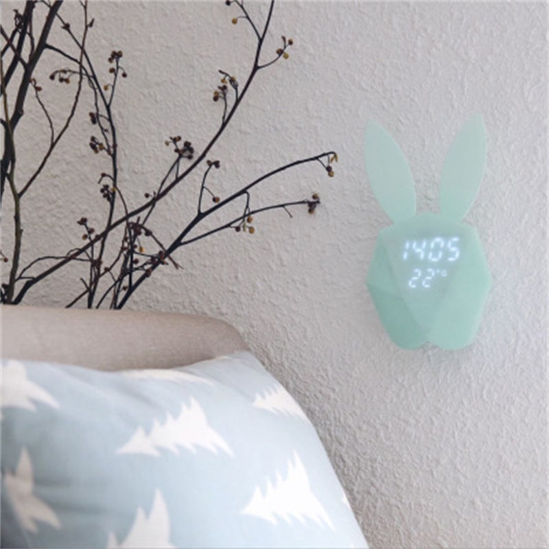 KTX-321043 Rabbit Shape Digital Alarm Clock with Battery Backup, ABS Material, Pink Green Color, Perfect for Home and Office