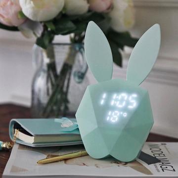 KTX-321043 Rabbit Shape Digital Alarm Clock with Battery Backup, ABS Material, Pink Green Color, Perfect for Home and Office