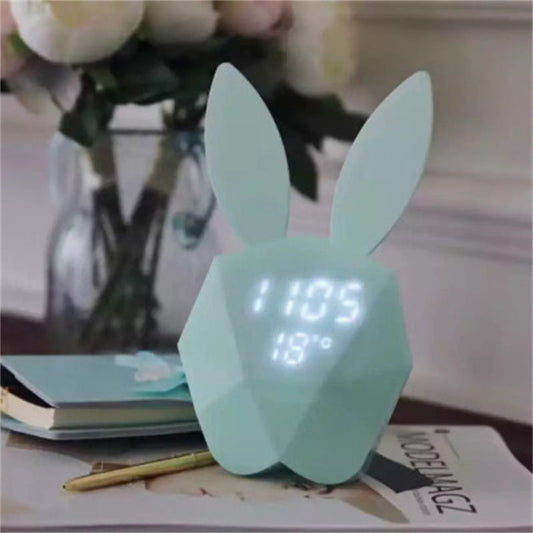 KTX-321043 Rabbit Shape Digital Alarm Clock with Battery Backup, ABS Material, Pink Green Color, Perfect for Home and Office