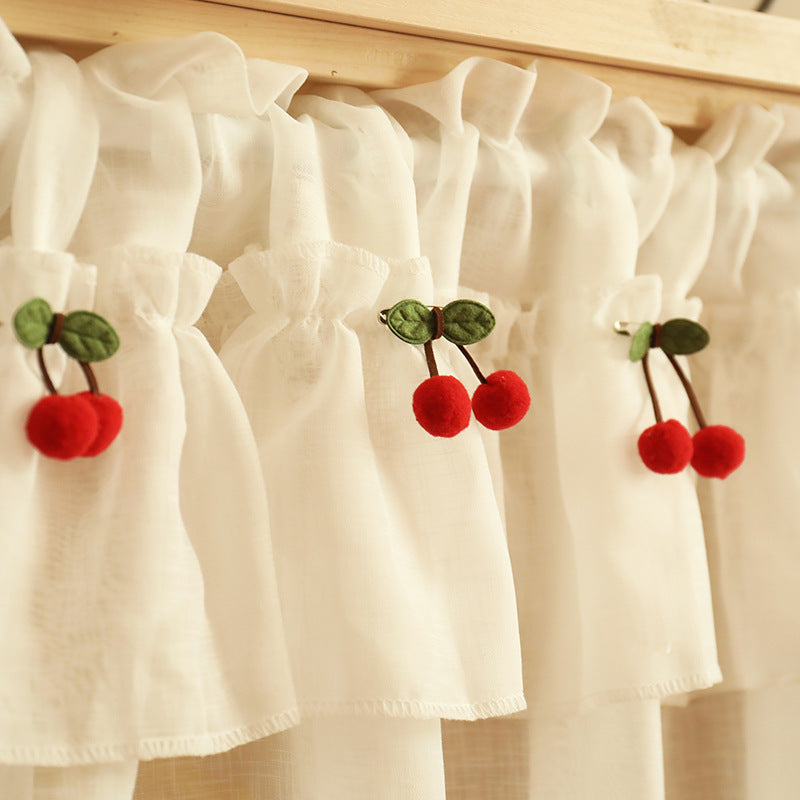 KTX-321427 Lace Cherry Short Curtain for Kitchen Small Windows - Cross Hemp Yarn Design