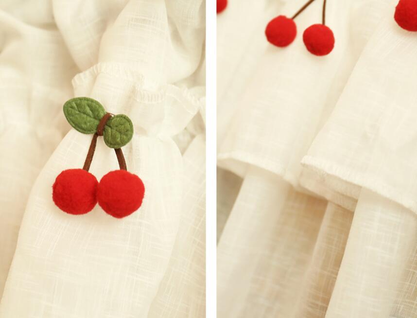 KTX-321427 Lace Cherry Short Curtain for Kitchen Small Windows - Cross Hemp Yarn Design