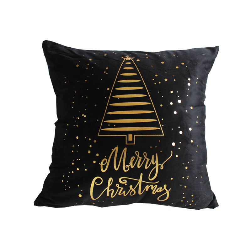 KTX-321555 Plush Christmas Tree Pillow Cover on Black Background - 45x45cm