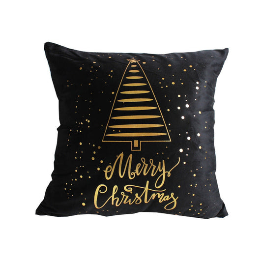 KTX-321555 Plush Christmas Tree Pillow Cover on Black Background - 45x45cm