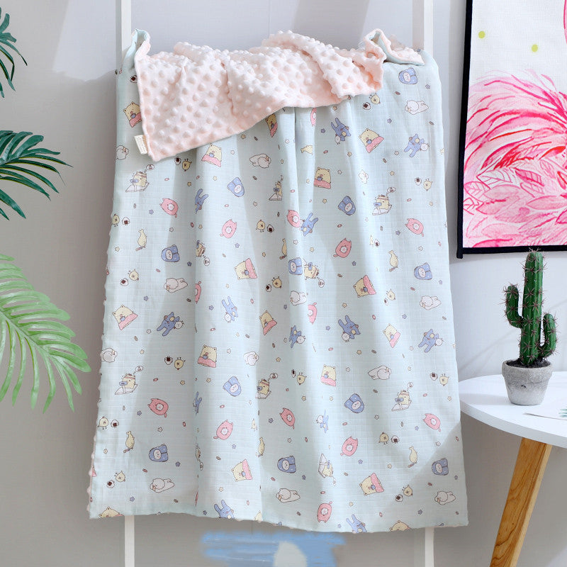 KTX-321875 Baby Soothing Beanie Blanket - 70x110cm Cotton and Polyester Quilt with Adorable Animal Designs