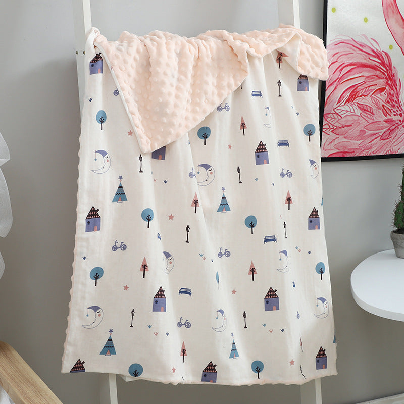 KTX-321875 Baby Soothing Beanie Blanket - 70x110cm Cotton and Polyester Quilt with Adorable Animal Designs