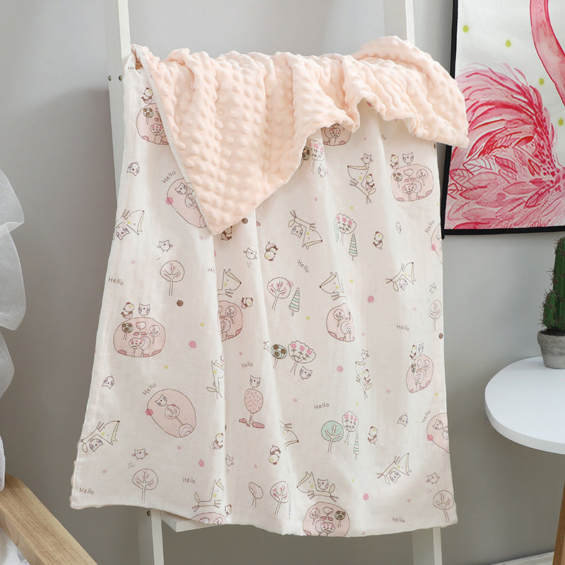 KTX-321875 Baby Soothing Beanie Blanket - 70x110cm Cotton and Polyester Quilt with Adorable Animal Designs