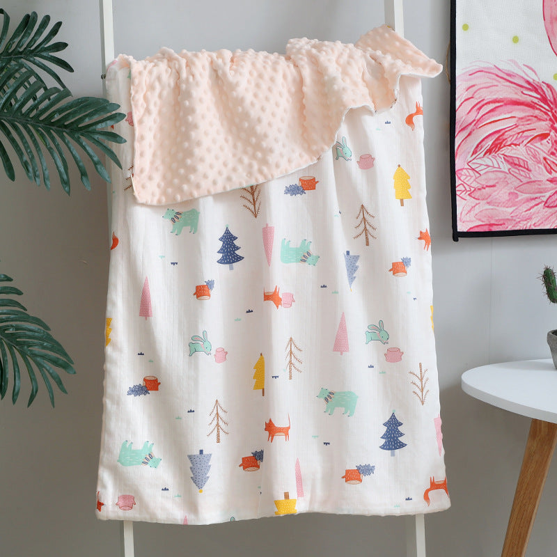 KTX-321875 Baby Soothing Beanie Blanket - 70x110cm Cotton and Polyester Quilt with Adorable Animal Designs