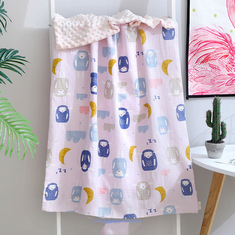 KTX-321875 Baby Soothing Beanie Blanket - 70x110cm Cotton and Polyester Quilt with Adorable Animal Designs