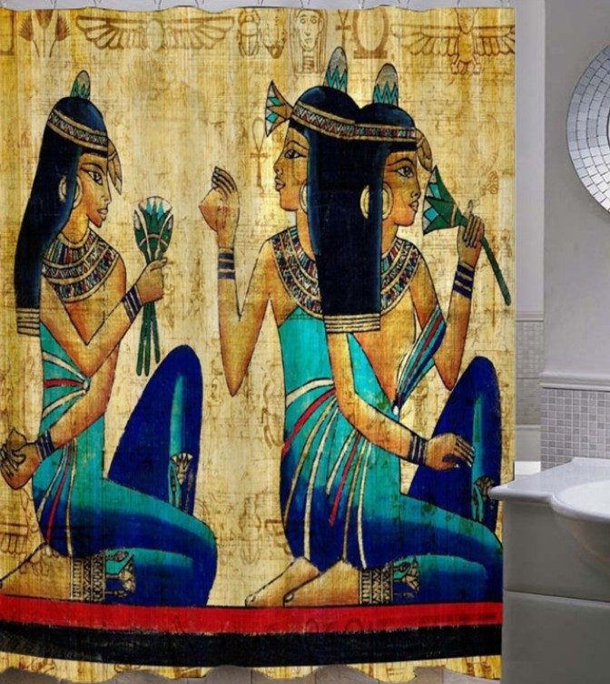 KTX-322579 Egyptian Themed Shower Curtain Featuring Artistic Girl Design