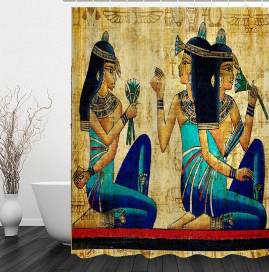 KTX-322579 Egyptian Themed Shower Curtain Featuring Artistic Girl Design