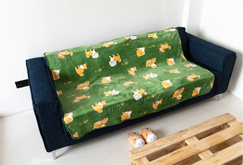 KTX-322707 Cozy Flannel Firewood Blanket with Shiba Inu Design - 160x120cm