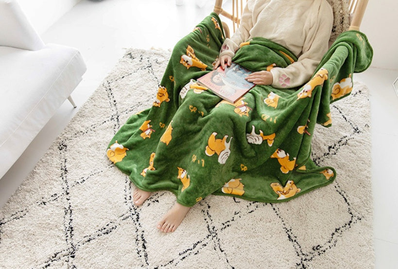 KTX-322707 Cozy Flannel Firewood Blanket with Shiba Inu Design - 160x120cm