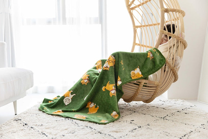 KTX-322707 Cozy Flannel Firewood Blanket with Shiba Inu Design - 160x120cm