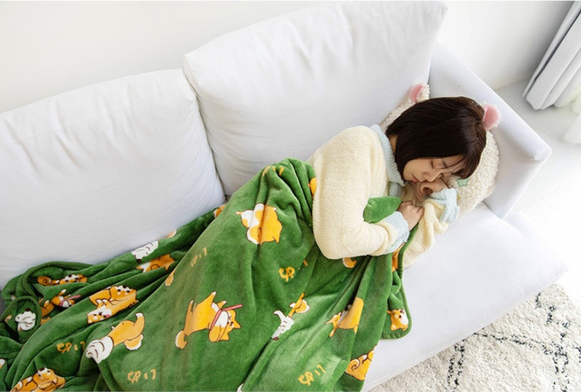KTX-322707 Cozy Flannel Firewood Blanket with Shiba Inu Design - 160x120cm