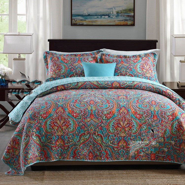 KTX-323027 Three-Piece Cotton Washed Air-Conditioning Quilt Set with Embroidered Floral Design