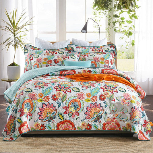 KTX-323027 Three-Piece Cotton Washed Air-Conditioning Quilt Set with Embroidered Floral Design