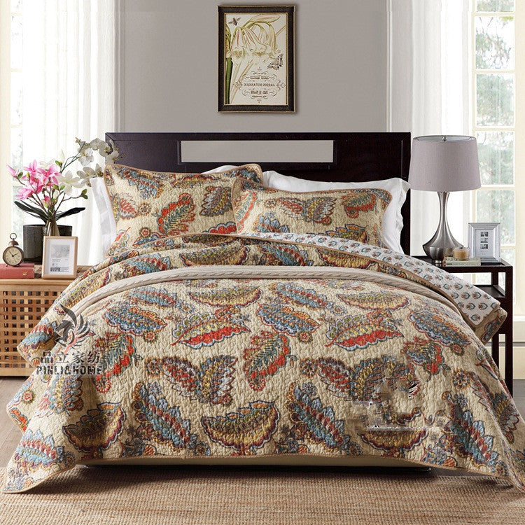 KTX-323027 Three-Piece Cotton Washed Air-Conditioning Quilt Set with Embroidered Floral Design